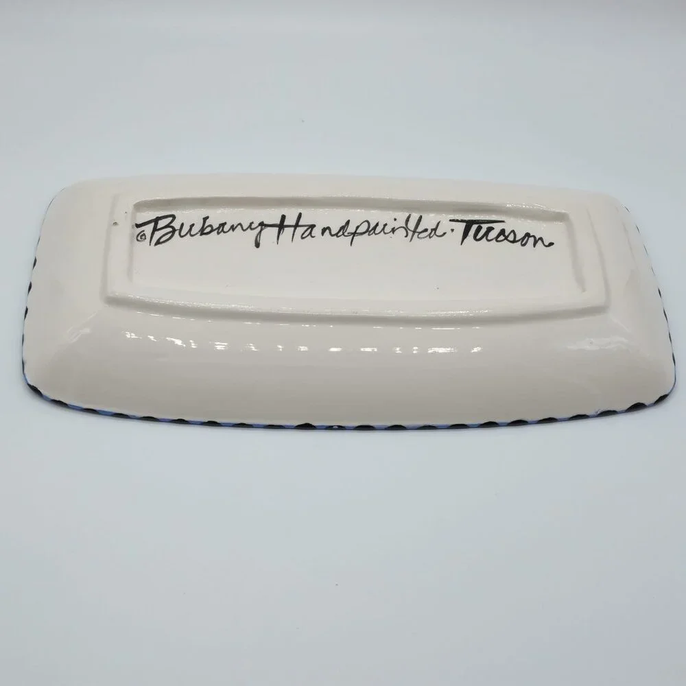 Chris Bubany Hand-Painted Art Pottery Ceramic Floral Platter Tray 10